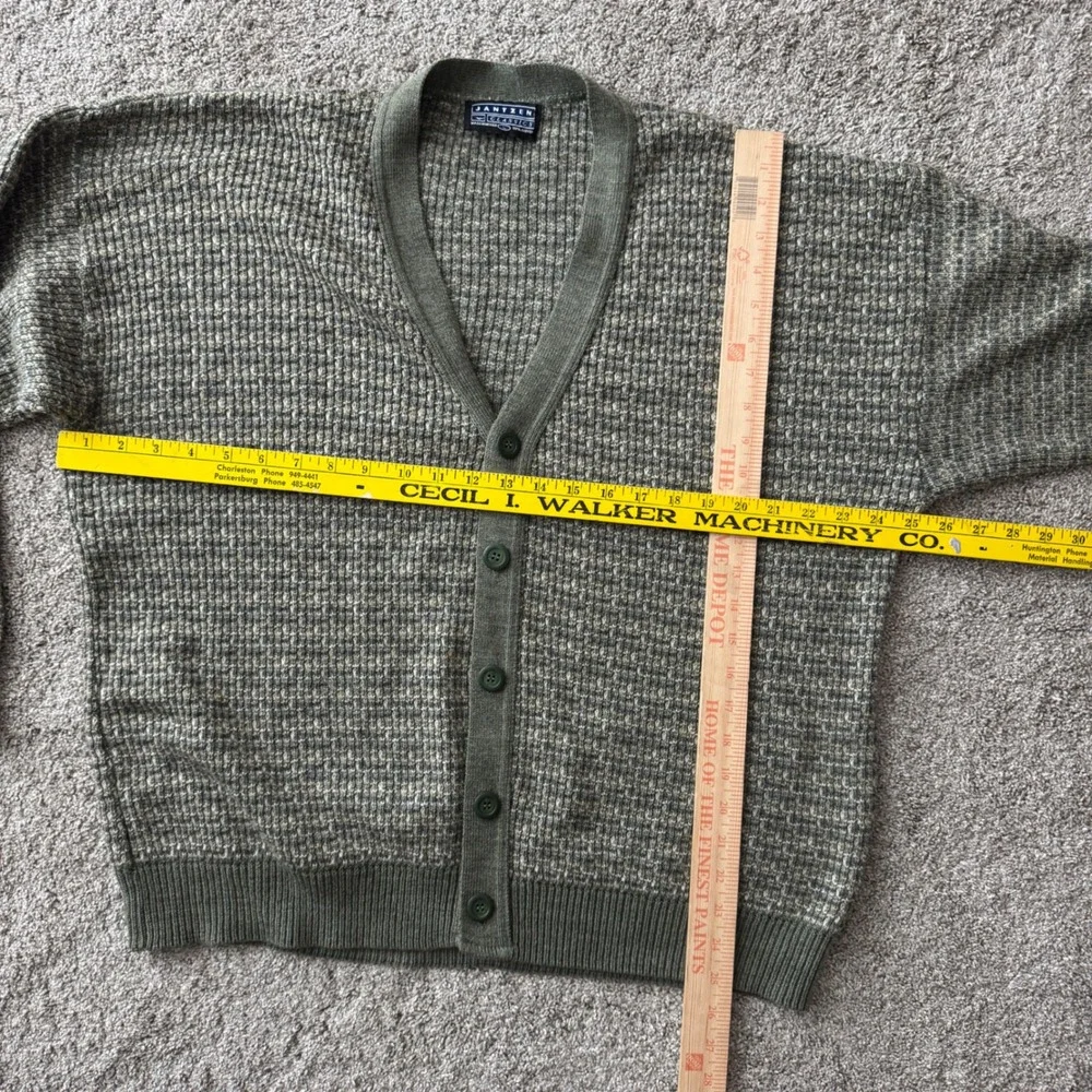 Jantzen Vintage Mens Green Textured Knit Button Grandpa Cardigan Sweater Large